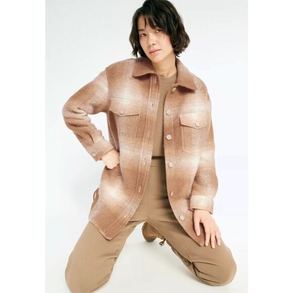 Aritzia Wilfred Free The Ganna Wool Long Sleeve Button Up Jacket Brown Plaid XS - Picture 1 of 7